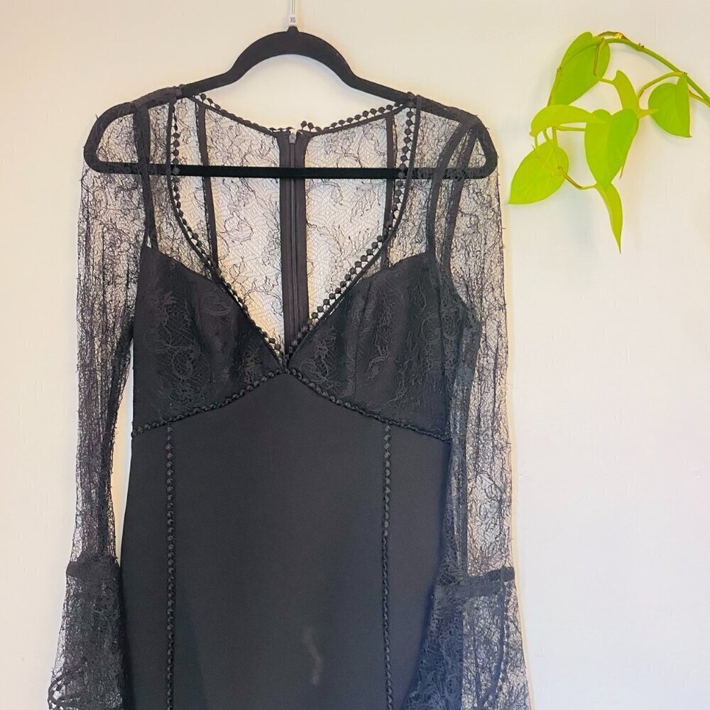 Nicholas Sheer Lace Bell Sleeve Cocktail Sheath Dress - Black - Size 6 - Picture 5 of 17